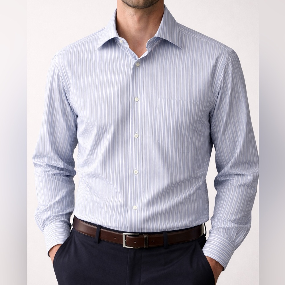 Ermenegildo Zegna Light Blue, White, Grey Striped Dress Shirt Sz 44/ 17 1/2